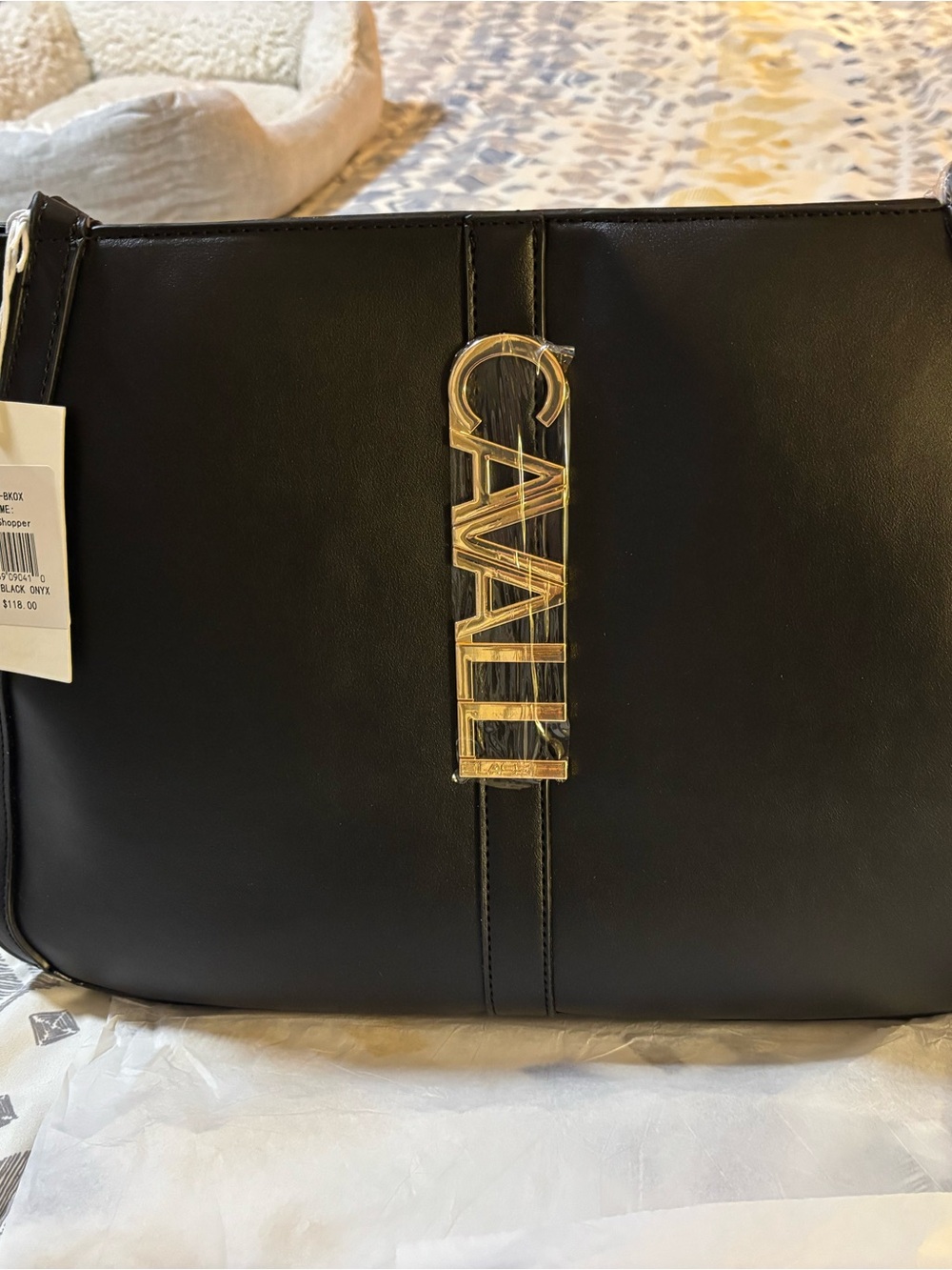 Roberto Cavalli Black Tote Bag with Gold Logo Hardware